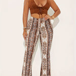 Elegant Flared Pants with Paisley Pattern - Adult Size, Polyester Material, Suitable for All Seasons