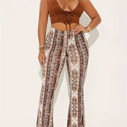 Elegant Flared Pants with Paisley Pattern - Adult Size, Polyester Material, Suitable for All Seasons