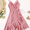 Women'S Summer Floral Print Off-Shoulder Ruffle Dress - Slimming Waist Tie, Lace-Up Detail, Casual Elegant Style