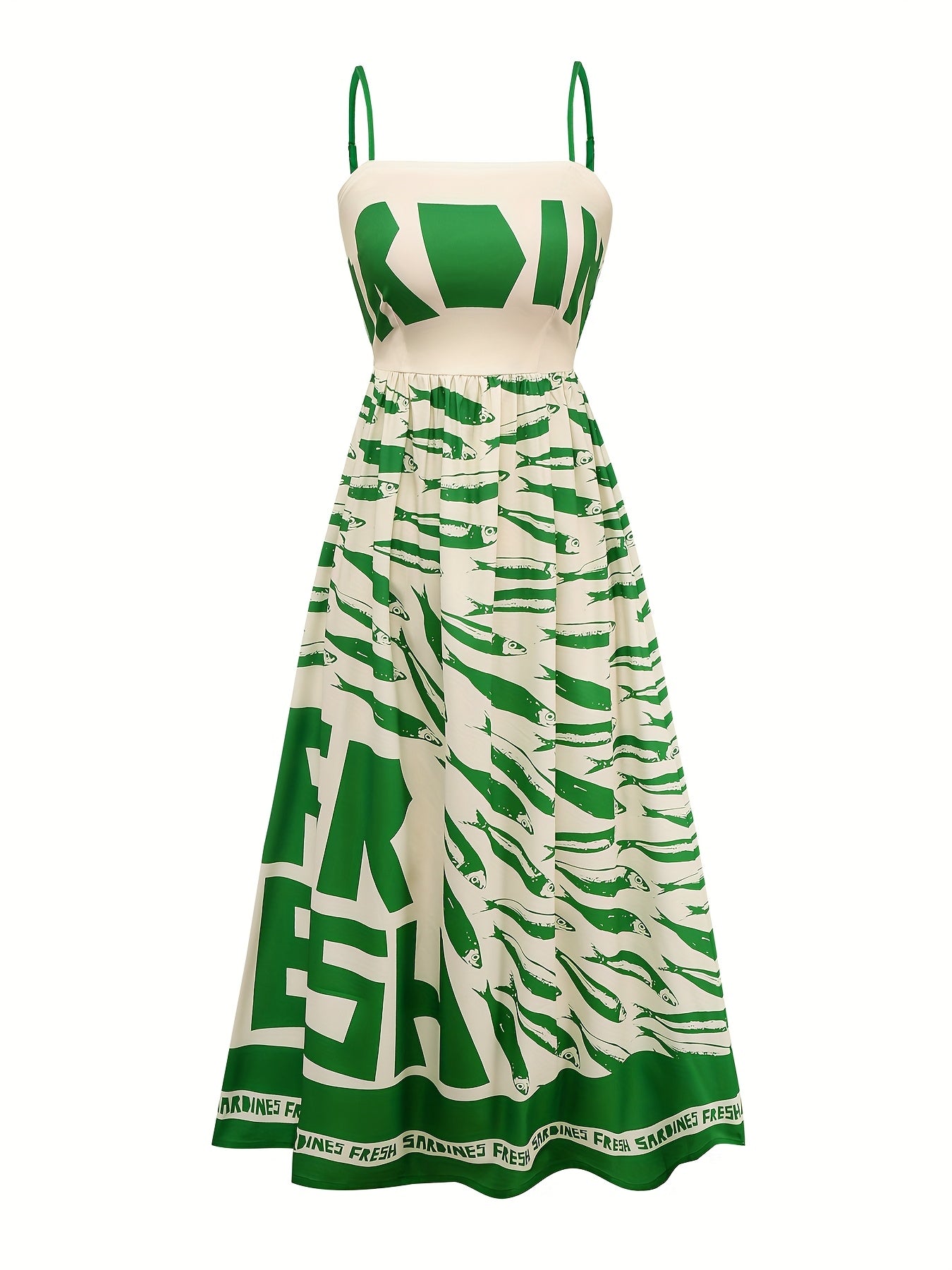 Elegant Summer Women'S Red Letter Print Contrast Color Cami Maxi Dress with Petticoat and Side Slit - Sleeveless, Alphabet Pattern, Perfect for Casual Attire, Summer Dress