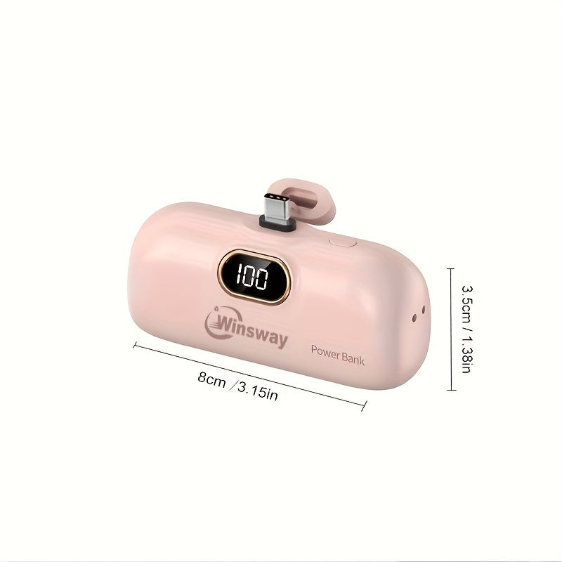 [Winsway Portable Charger] Winsway 5000mAh Mini Portable Charger Power Bank - Type-C Mobile Phone Power Bank with LED Digital Display - Compatible with iPhone 16/15/15 Plus/15 Pro/15 Pro Max/Android/Samsung/etc