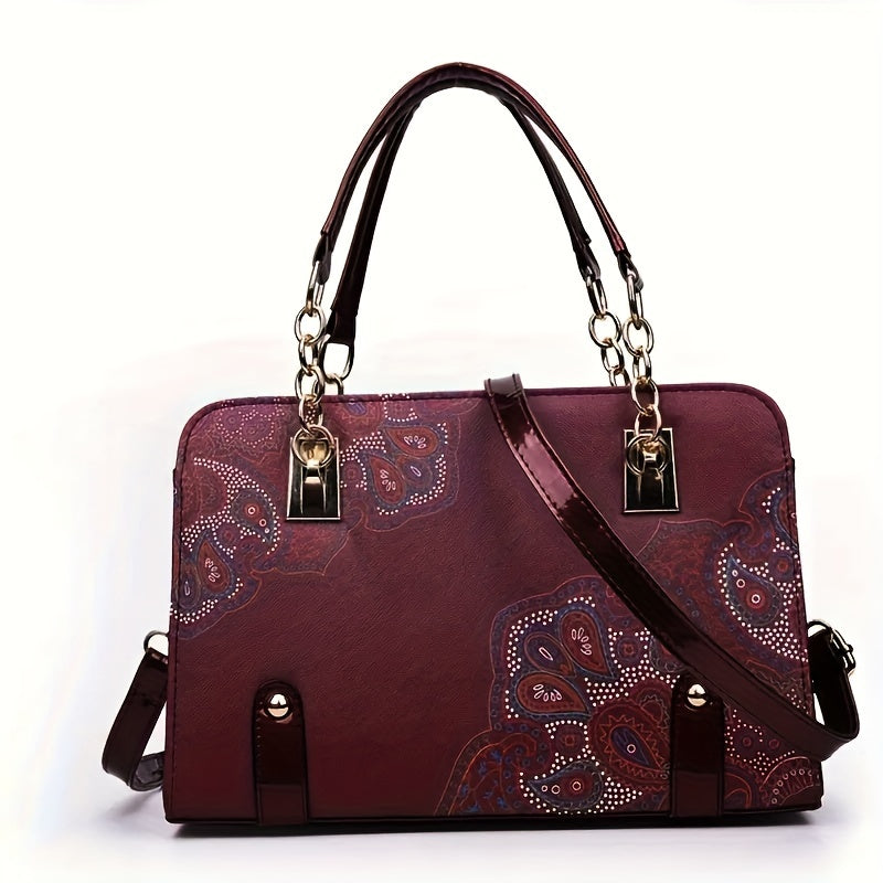 Elegant Floral Print Satchel Bag - Fashion Crossbody Bag, Shoulder Bag & Purse - For Women -  Suitable for Everyday Use, Work, Shopping & Travel - Perfect Gift for Her