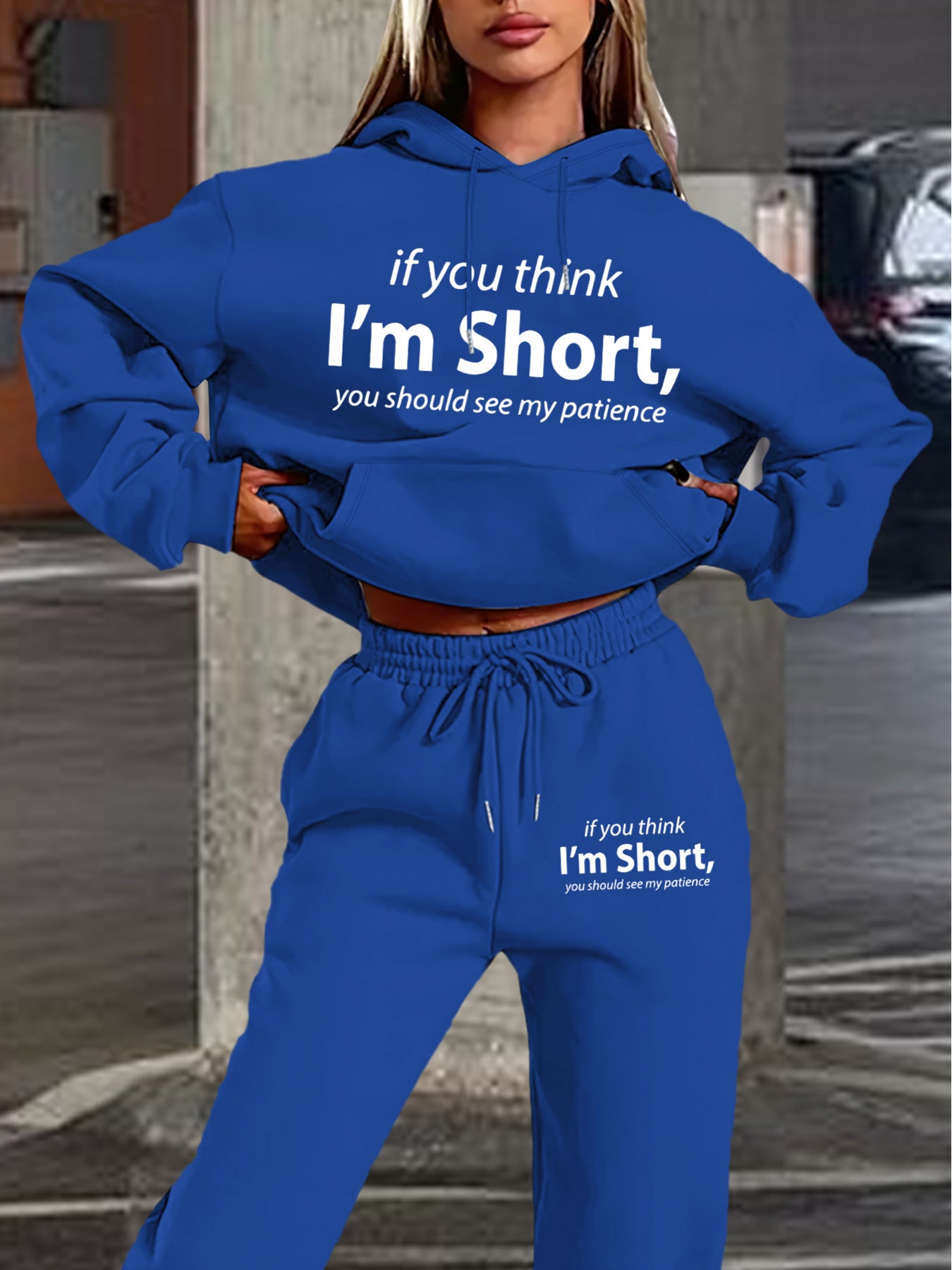 1set Women'S Casual Polyester Sweat Suit, Long Sleeve Hoodie and Sweatpants with Pockets, Geometric Pattern Knit Set for Autumn/Winter