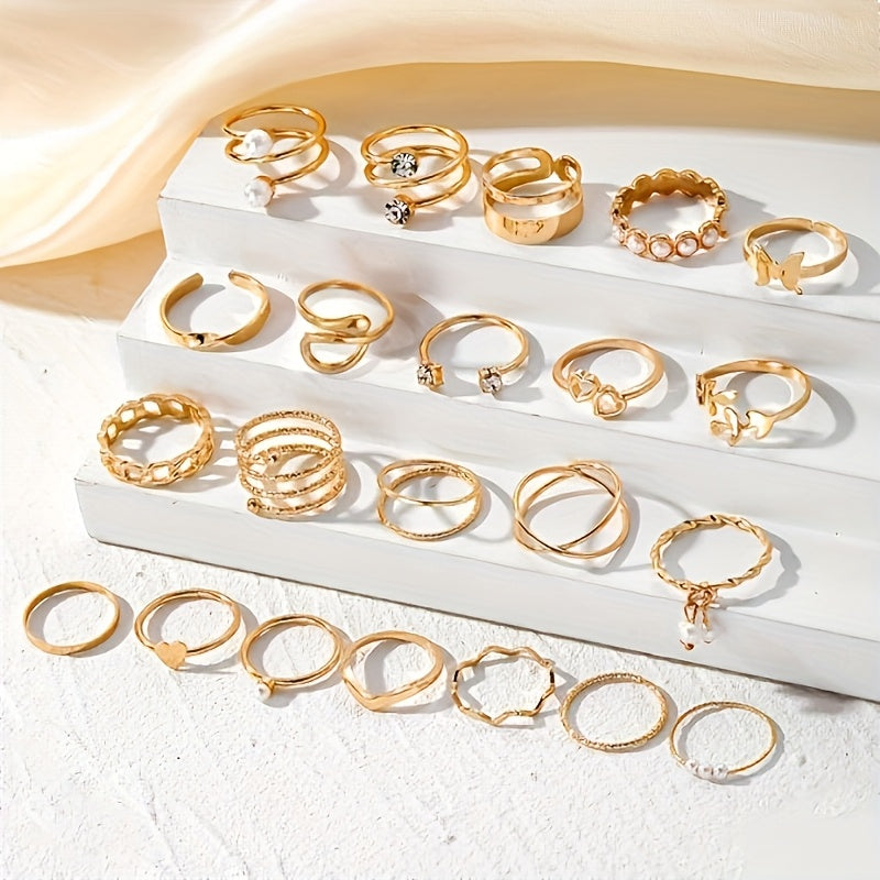 22pcs Exaggerated Fashion Ladies Ring Set, Irregular Ring Set, Houdini, Water Ripple Ring, Perfect For Daily Wear, Birthday Gift, Valentine'S Day Gift