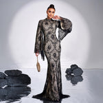 Long Sleeve Round Neck Sexy Lace Banquet Dress