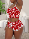 Women's Love Print Contrast Stitching Camisole Romper Set