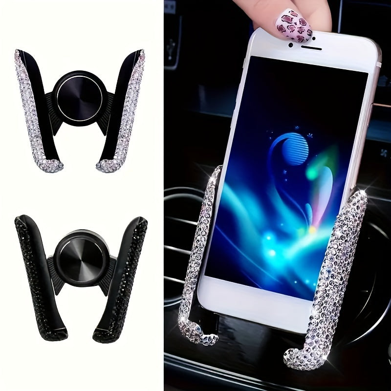 1pc New Car Phone Holder with Artificial Diamond Car-mounted Phone Holder, Cute Dual-function Air Outlet Navigation, Air Outlet Car-mounted Holder