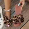 Women's Leopard Print Slide Sandals with Bowknot - Casual Open Toe, Non-Slip Sole, Flat Heel, Faux Cover Strap for Outdoor & Beach Wear