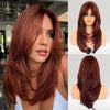 Glueless Synthetic Wigs For Women, Natural Straight Layered Wigs With Bangs, Copper Red Wigs, Brown Wigs, 20 Inches Shoulder Length