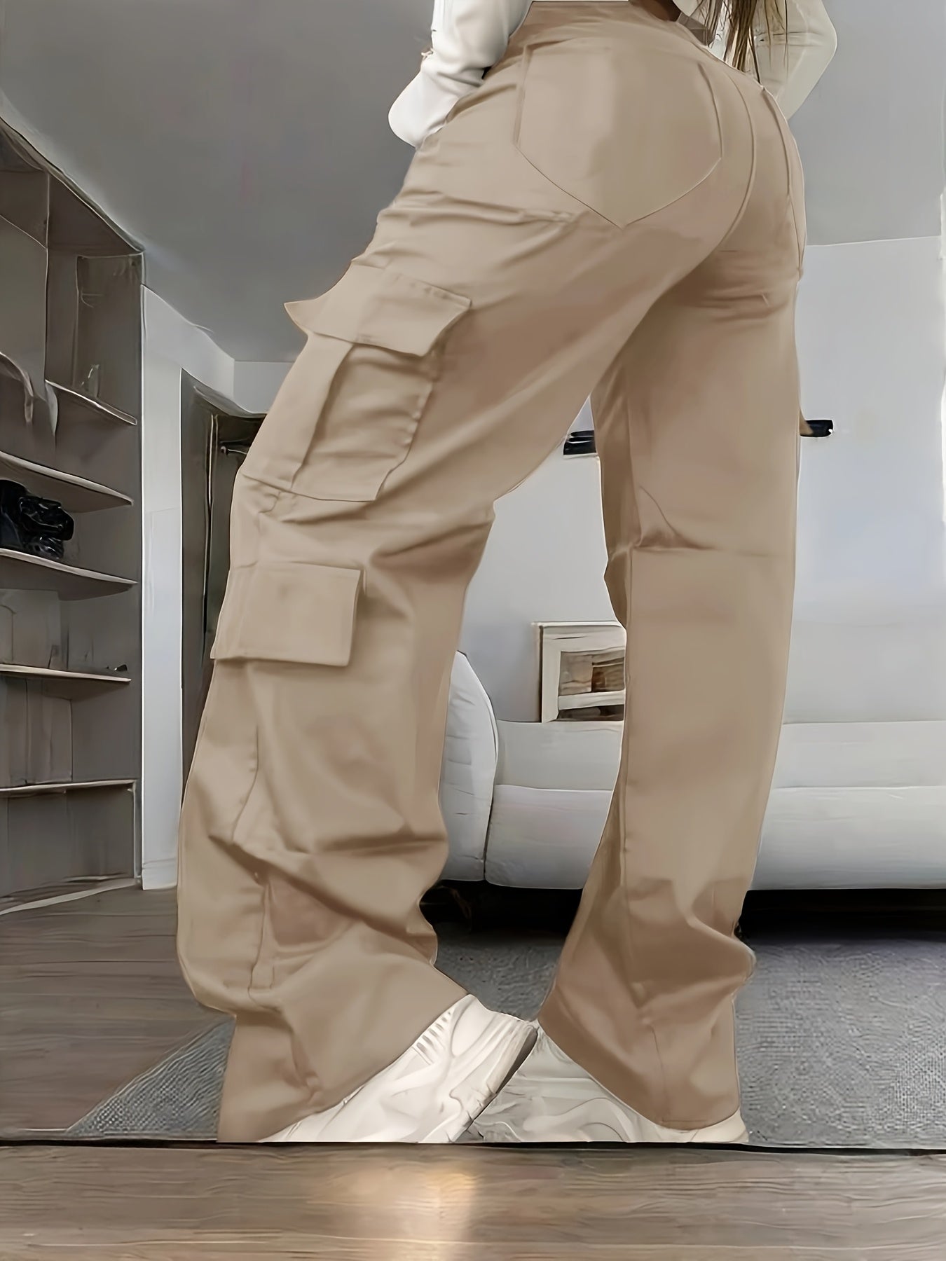 Women's Y2K Streetwear Cargo Pants - Loose Fit Multi-Pocket Workwear Style, Beige Casual Trousers with Multiple Pockets, Non-Stretch Fabric for All-Season Comfort, Everyday Trousers | Relaxed Fit Pants | Streetwear Aesthetic