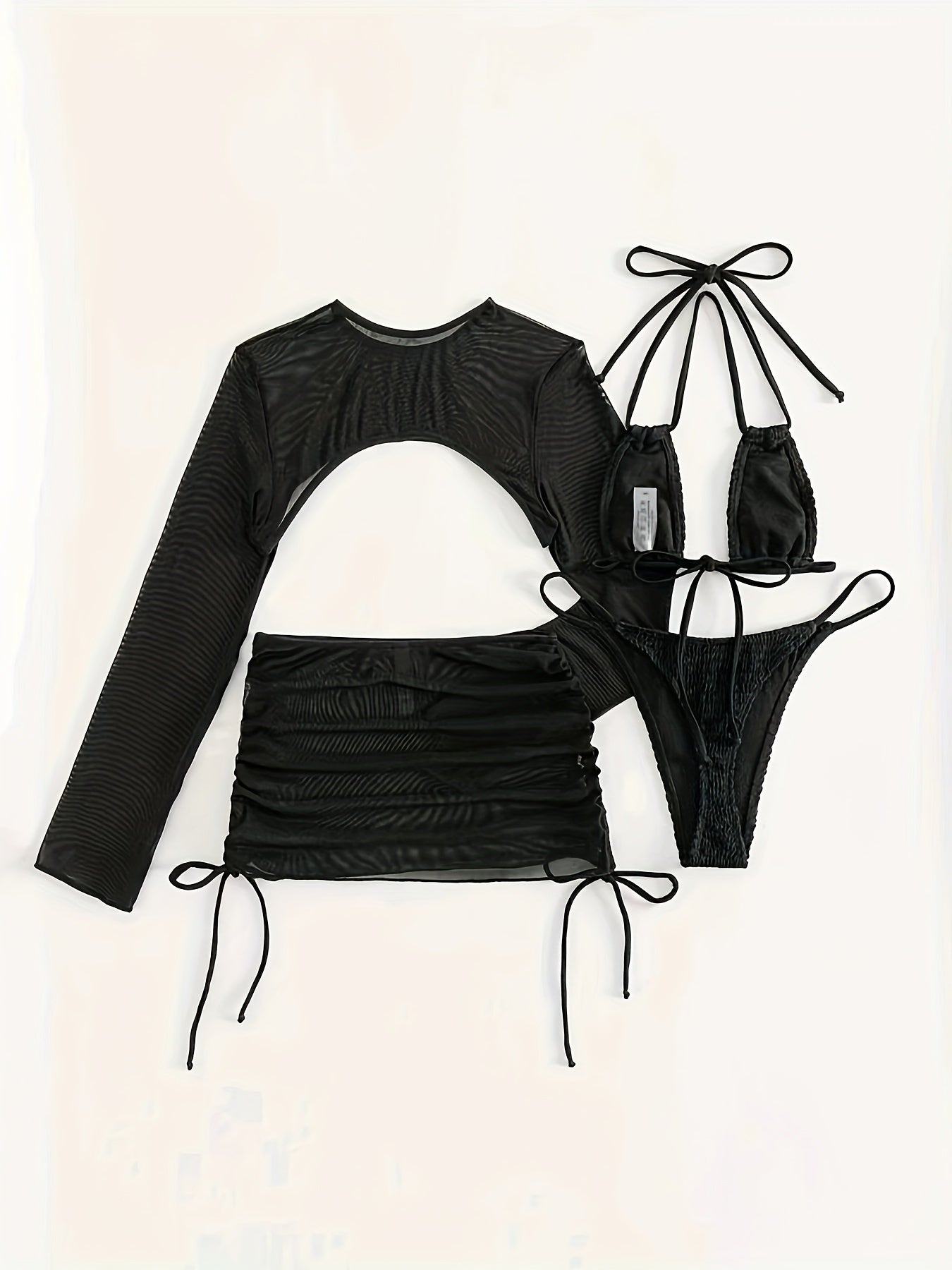 Sexy Bikini Four-piece Set with Mesh Cover-up