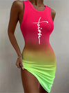 Chic Gradient Print Bodycon Dress for Women - Sexy Sleeveless, Round Neck, Stretch Polyester Fabric - Perfect for Spring & Summer
