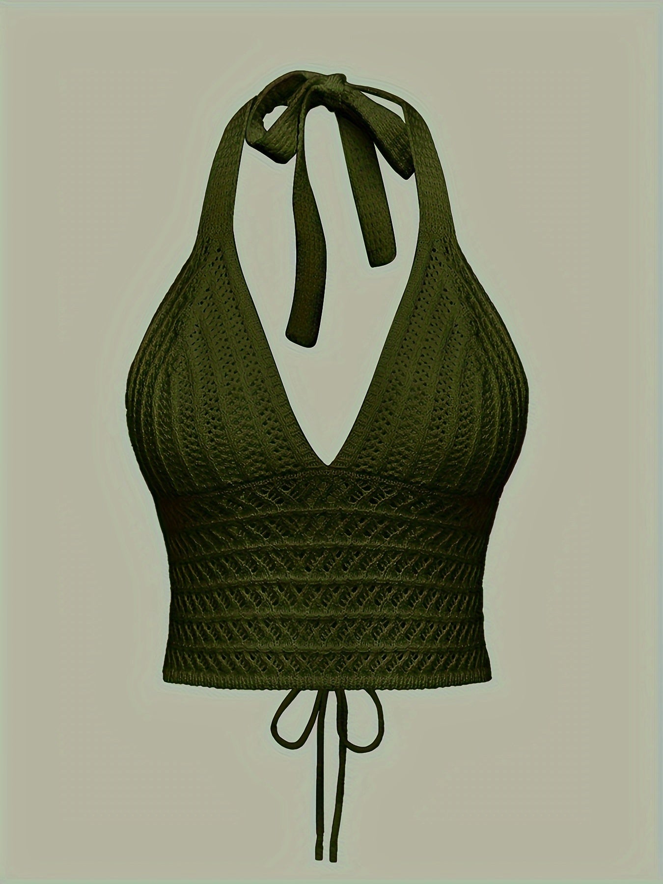 Solid Cross Tie Back Halter Top, Versatile V-neck Backless Crop Knitted Top, Women's Clothing