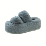 Women's Plush Fleece-Lined Slip-On Slippers with 2.76inch Thick TPU Sole - Cozy Winter Indoor House Shoes in Black, Light Blue, Beige & Brown, Comfortable Loungewear | Casual Slipon | Soft Fabric Construction, House Slippers