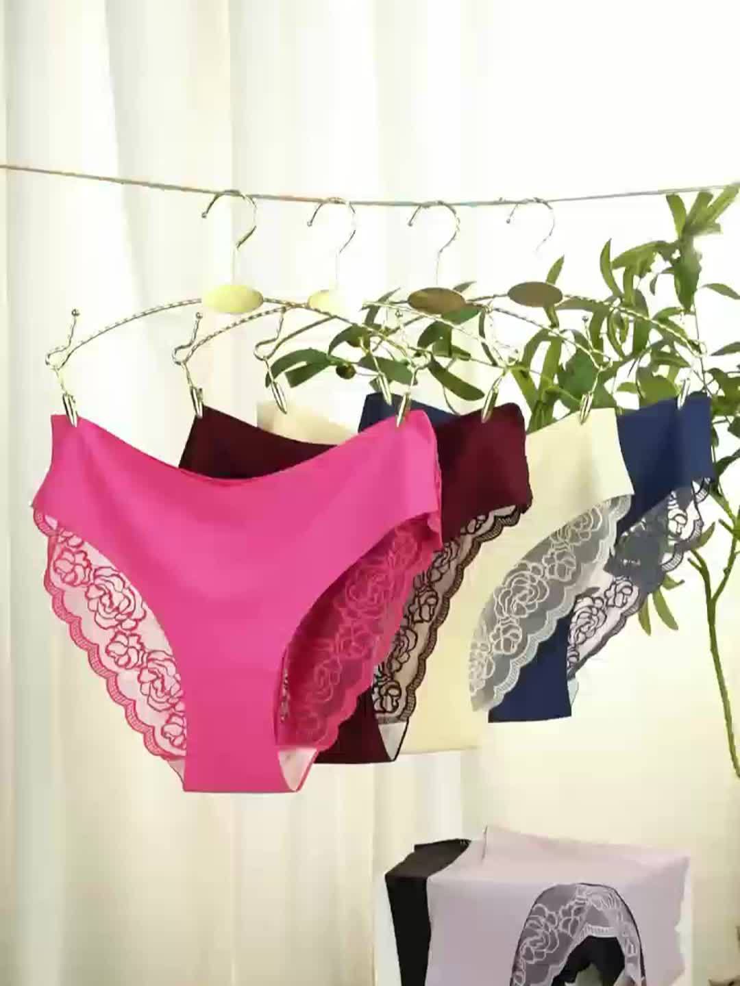 6pcs Contrast Seamless Lace Briefs, Soft & Comfy Stretchy Intimates Panties, Women's Lingerie & Underwear