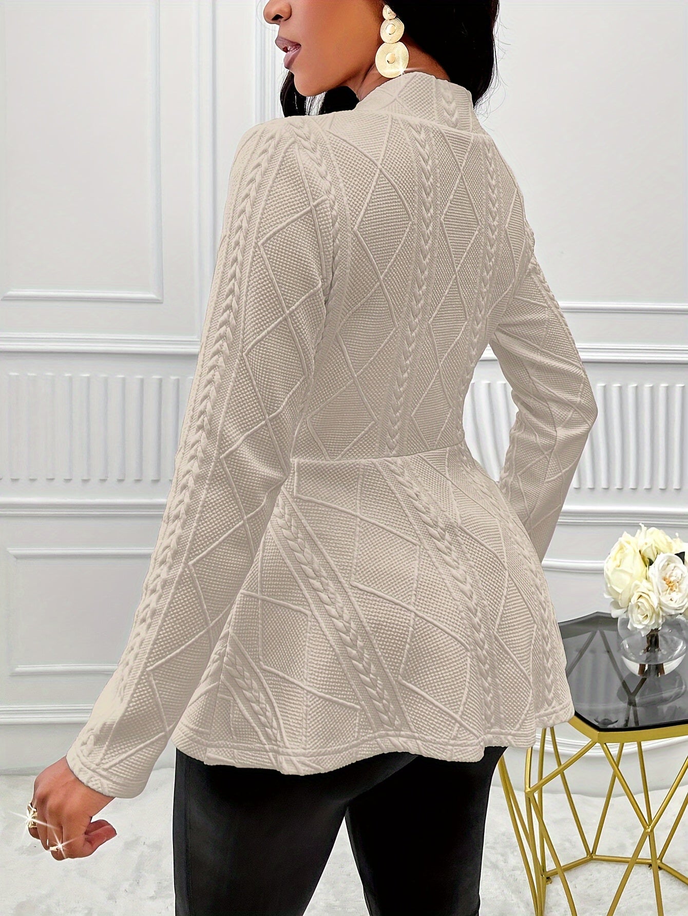 Slim Fit Single Breasted Peplum Blazer - Elegant Long Sleeve,  For Spring & Fall - Women's Clothing - Suitable for Work & Parties - Perfect Gift for Fashionable Women