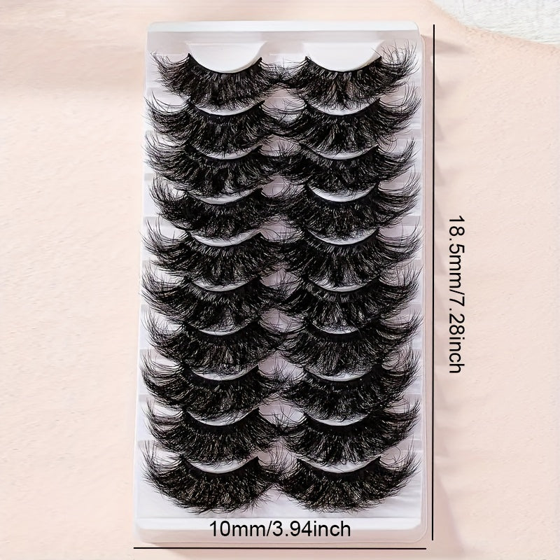 10 Pairs 25mm Super Fluffy False Eyelashes, Artificial Mink Thick Volume Lashes, Natural Looking 8D Dramatic Extension, Long-Lasting, Eye-Catching Shine, Unscented Pair - Beauty Enhancing Fake Lashes