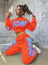 Women'S Spring/Fall Hooded Sweatshirt and Pants Set, Polyester 98% Elastane 2%, Alphabet Pattern, Knit Fabric, 250g/m² - A3964