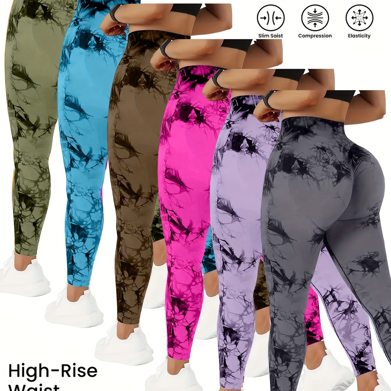QGU 6 pcs Tie Dye Flared Yoga Leggings - Seamless Flare Leg Sports Pants - Women's Fashionable Tie Dye Slim Flared Long Pants - Made from Breathable Fabric - Suitable for Yoga, Fitness & Everyday Wear - Perfect Gift for Fashi