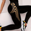 Women's High-waisted Stretch Sports Leggings, Black Hot-stamped Golden Yoga Pants, Buttocks-lifting Breathable Exercise Running Pants