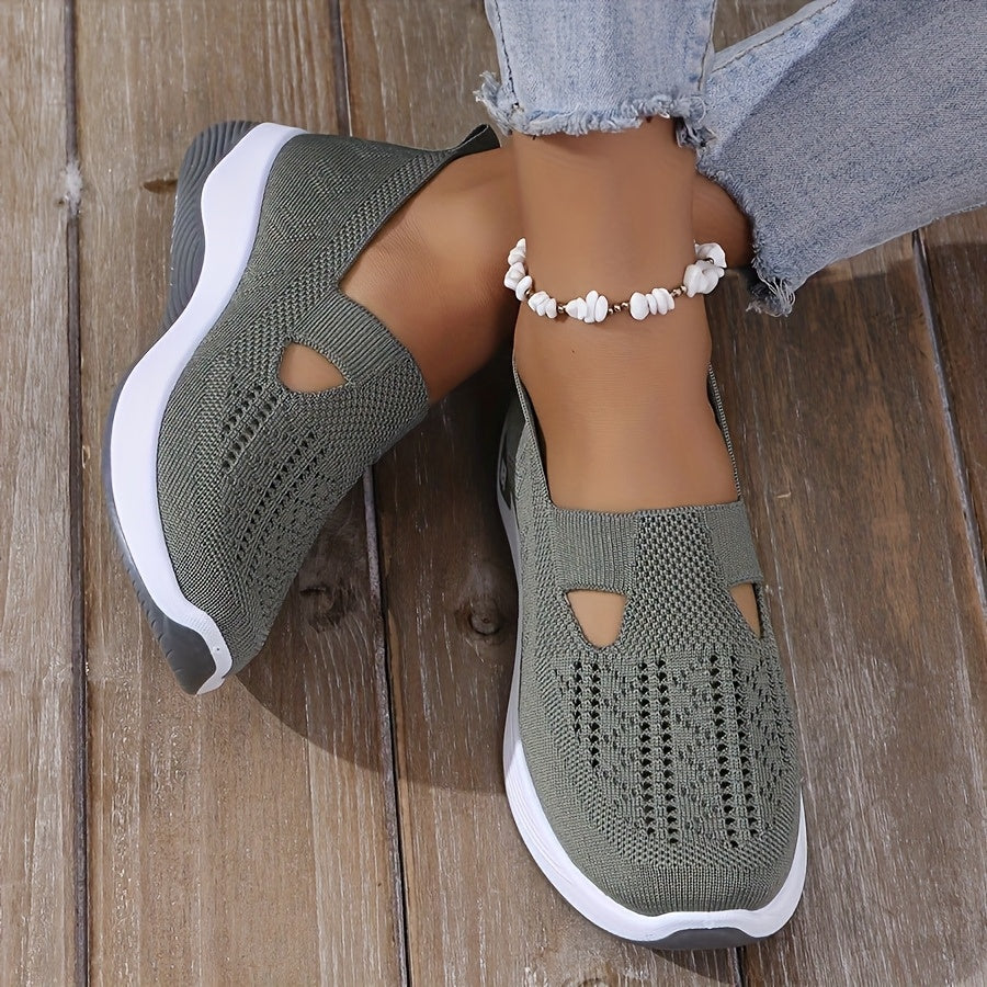 Women'S Breathable Knit Sneakers - Slip-On Low Top Sneakers with Plain Toe, Lightweight PVC Sole, and Comfortable Fabric Upper for All-Day Wear (Green, Blue, Black, Purple, Pink), Casual Footwear | Minimalist Design | Breatha