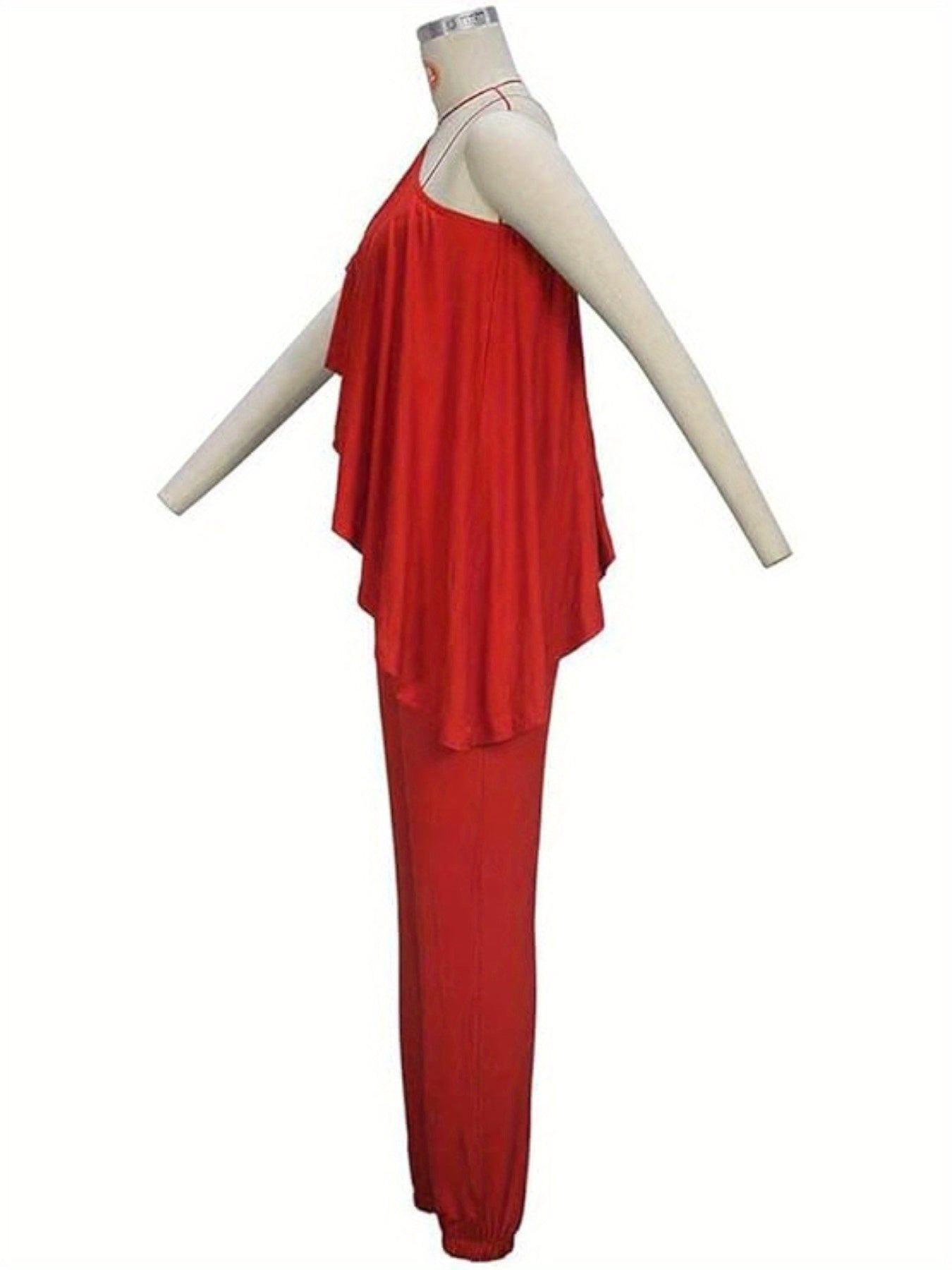 2pcs Sets for Women - Off-Shoulder Ruffled Sleeve Top & Wide-Leg Pants, Vibrant Red Casual Chic Outfit, Machine Washable Spring Summer Outfits for Brunch, Office, or Casual Outings, Brunch Attire | Nontransparent Fabric