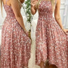 Elegant Floral Print Sleeveless Maxi Dress for Women - Ruffled Shoulder Straps, Cinched Waist, Lightweight Polyester, Perfect for Summer Outings