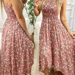 Elegant Floral Print Sleeveless Maxi Dress for Women - Ruffled Shoulder Straps, Cinched Waist, Lightweight Polyester, Perfect for Summer Outings