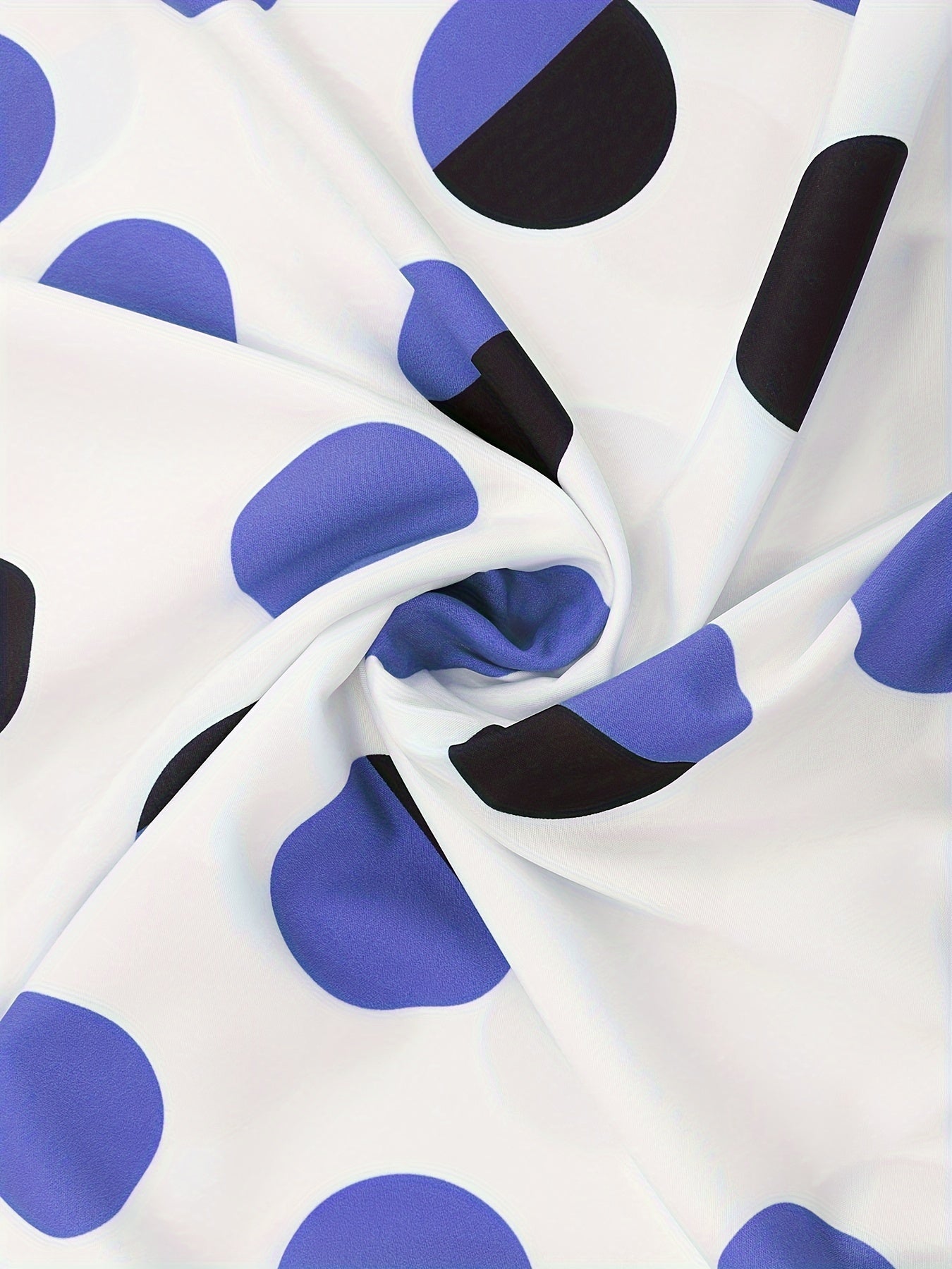 Long Sleeve Elegant Polka Dot Print Shirt - Loose Fit, Dipped Hem, Slit Hem, Machine Washable, Random Printing - Perfect for Spring, Summer, and Fall Seasons