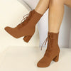Women's High Heeled Boots with Thick Heels And Fly Woven Uppers, Tied Straps, Thick Heels, Round Toe, And Midsole Boots Are Fashionable And Suitable for Daily Wear