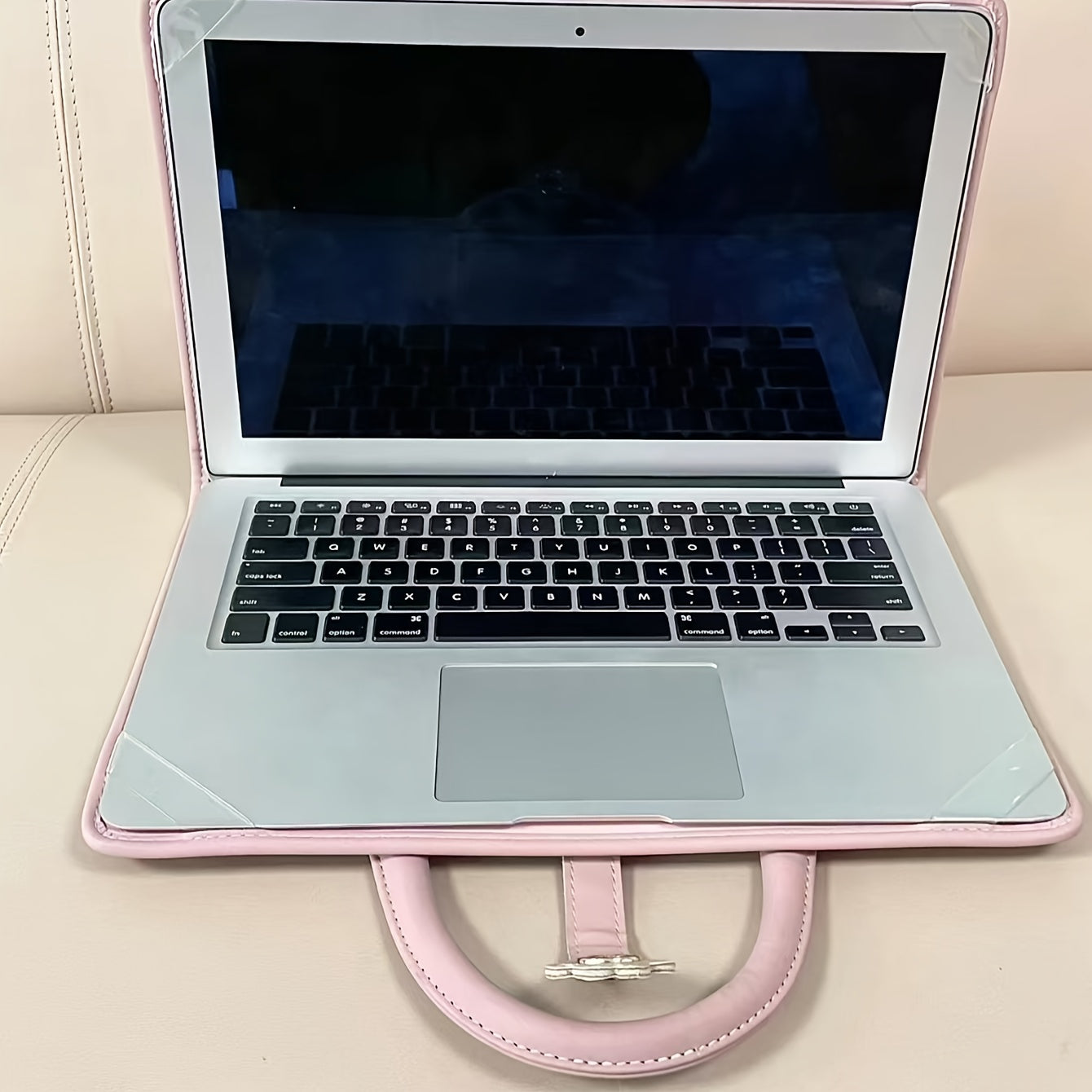 1 Pink PU Leather Laptop Tote Bag with Personalized Name, Floral Pattern, Magnetic Flap Closure, Portable Briefcase for Office and School