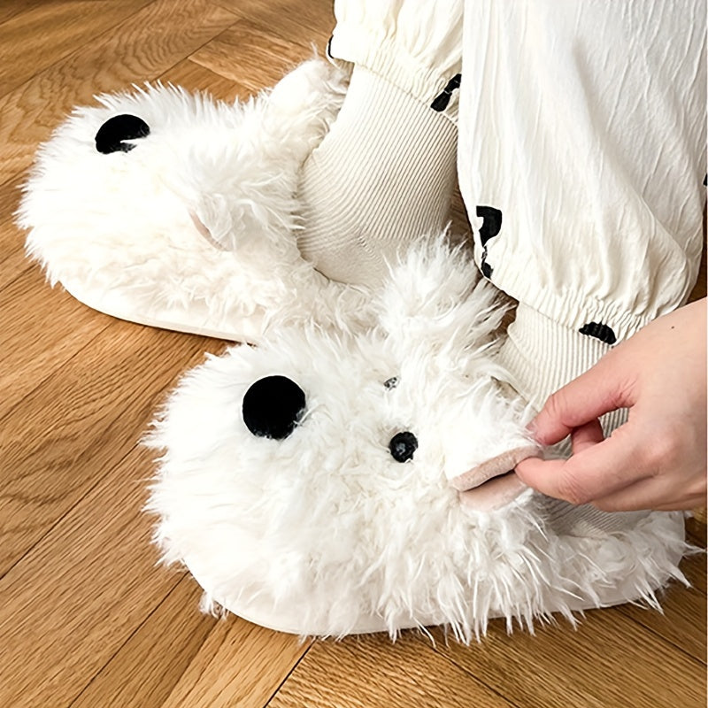 Cozy Cartoon Dog Plush Slippers for Women - Warm, Comfortable Indoor Shoes with Cute Doll Design, Non-Slip EVA Sole, Stray, Casual, Couple Slippers