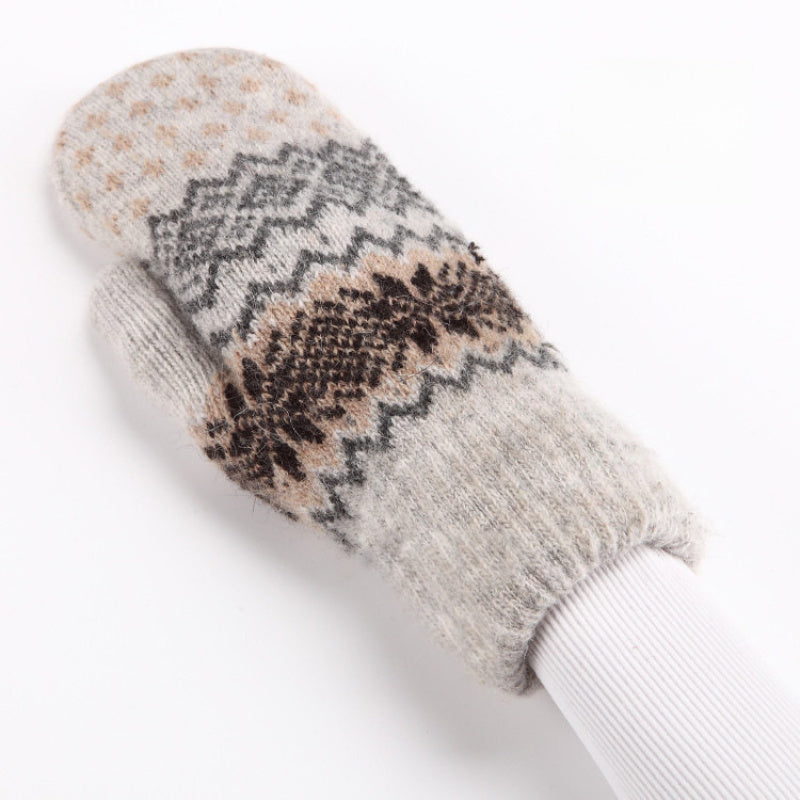 1 Pair Winter Gloves, Double-Layer Thick Warm Knit Mittens with Geometric Pattern, Acrylic 90% Nylon 10% Elasticity, Touchscreen Compatible for Outdoor Sports, Cycling, Skiing - Hand Washable, Winter Clothes