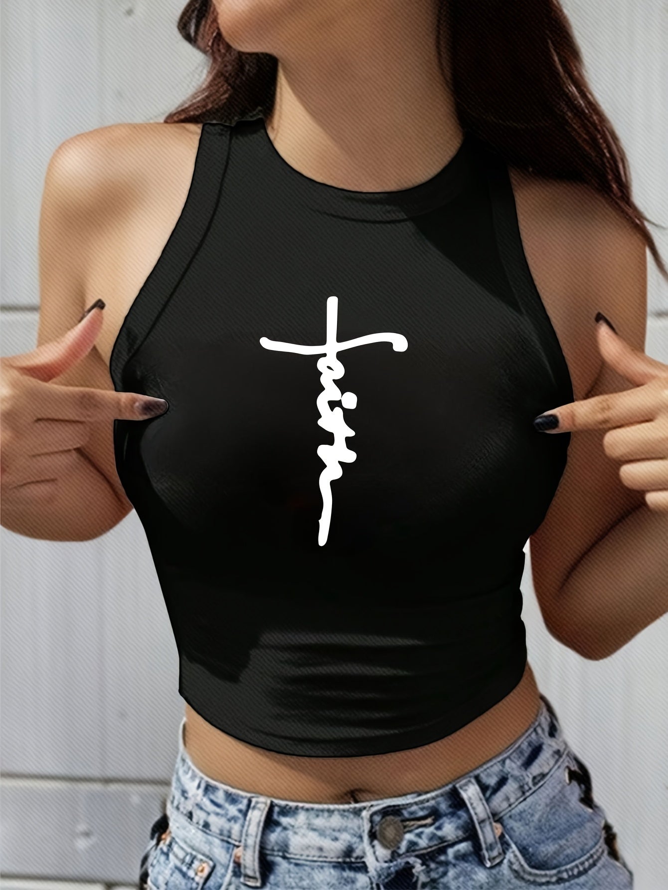 Women'S Y2K Fashion Letter Print, Round Neck Short Sleeve Cropped Tank Top, Trendy Spring And Summer Seasonal Artistic Women'S Festival Party Wear, Popular Cute Loose Dopamine Youthful Style.