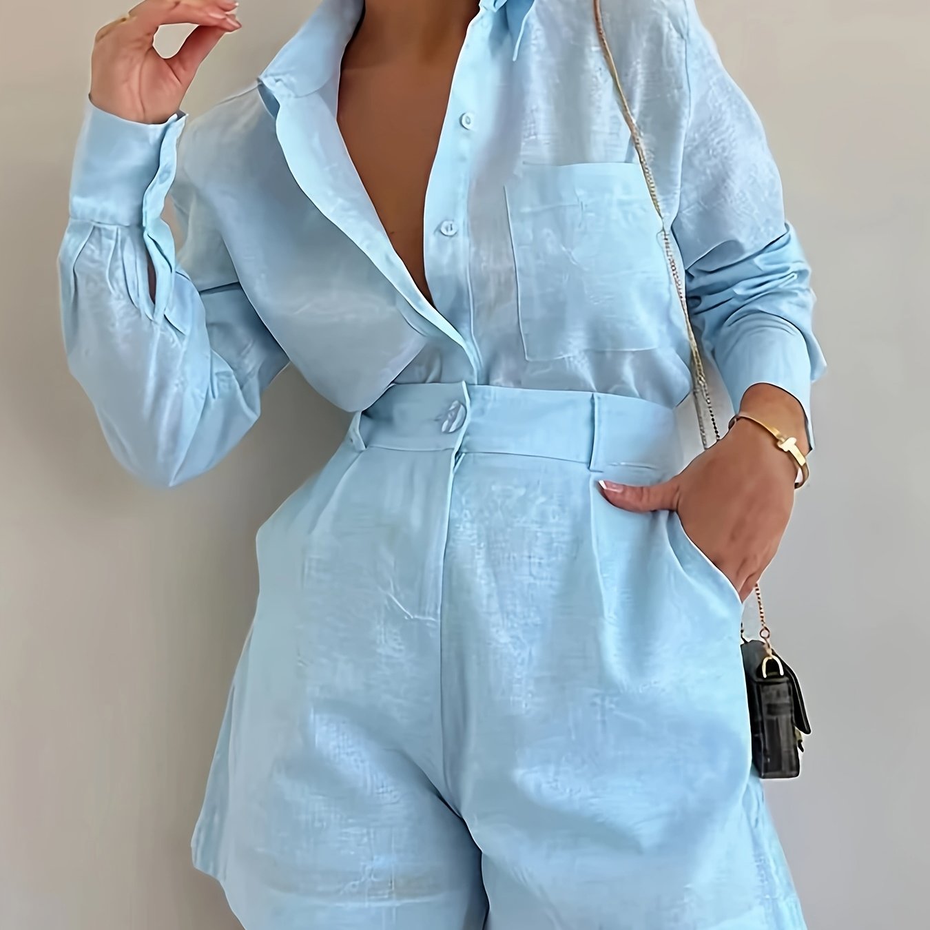 Women'S Elegant Fashion Pantsuit Set, Casual Style, Solid Color, Polyester, Spring/Summer Collection