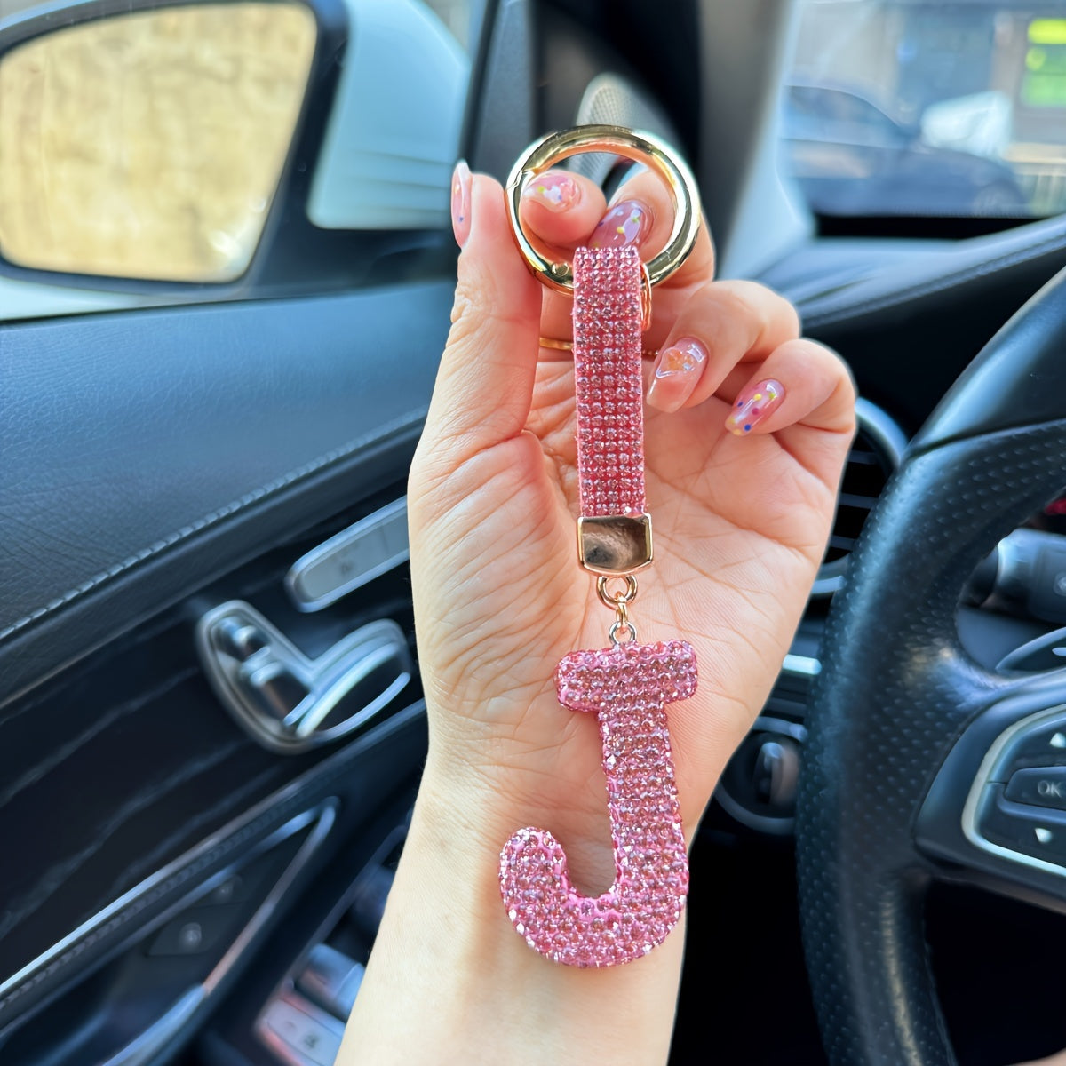 Personalized Rhinestone Initial Keychain – Shiny Pink Alphabet A–Z Charm Pendant for Women – Decorative Alloy Key Ring with Buckle – Birthday & Festival Gift