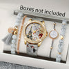 [Popular Choice] Ladies' Fashion Quartz Wristwatch with Digital Eiffel Tower Dial and Bracelet Set, 5pcs - Faux Leather Strap, Alloy Case, Non-Rechargeable Button Battery