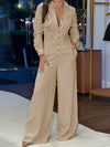 Elegant Solid Color V-Neck Jumpsuit for Women - Long Sleeve, Button-Up, Wide-Leg Design, Polyester, Machine Washable - Perfect for Spring & Fall