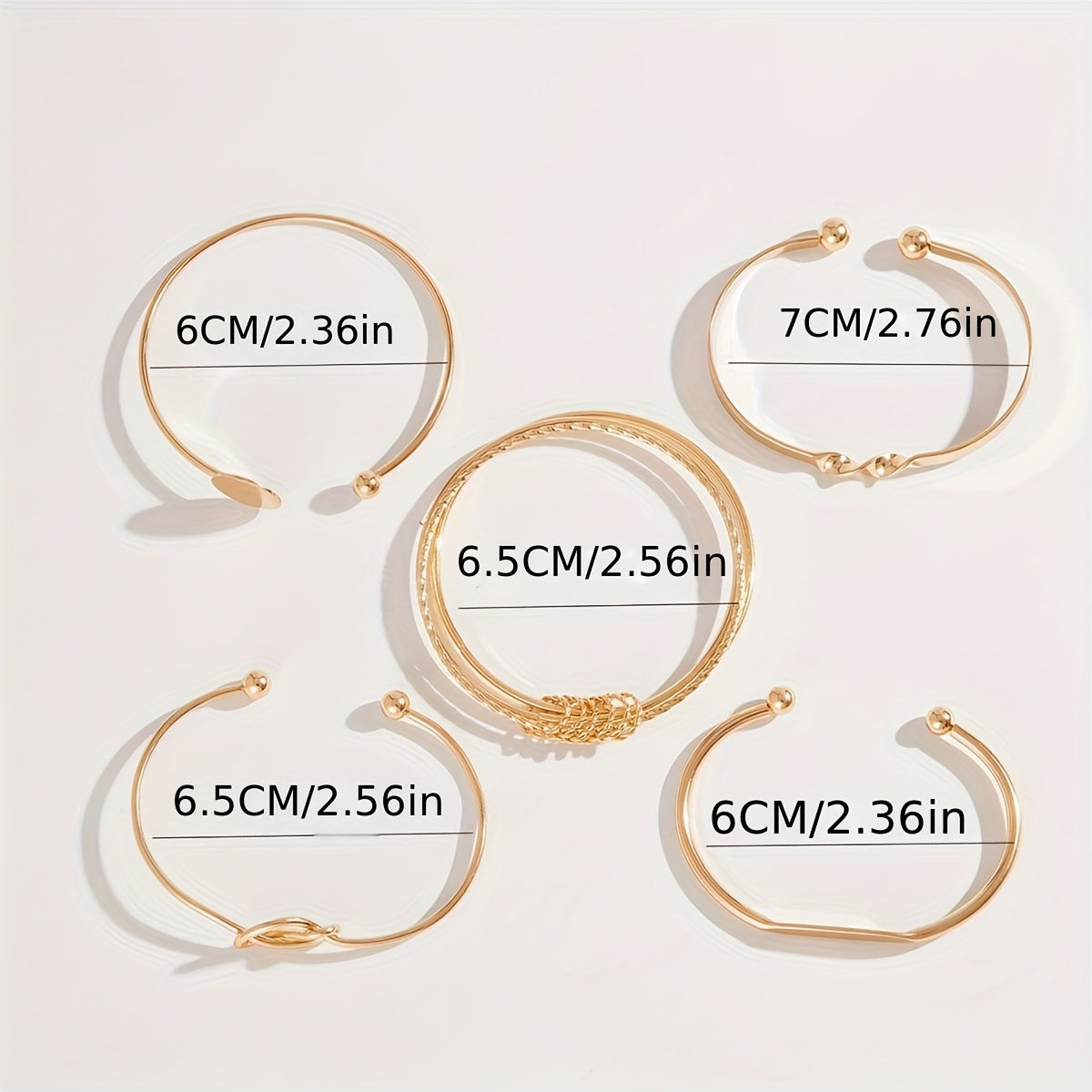 5 Pieces Vintage Elegant Simple Geometric Twisted Glossy Open Bangle Set Women's Daily Match Attend Party Vacation Dating Holiday Gift