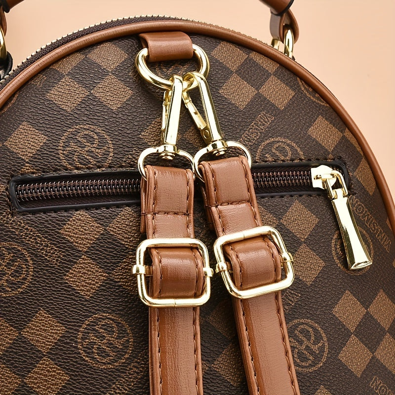 Luxury Checkered Backpack with Golden Accents - Perfect for Casual Outings