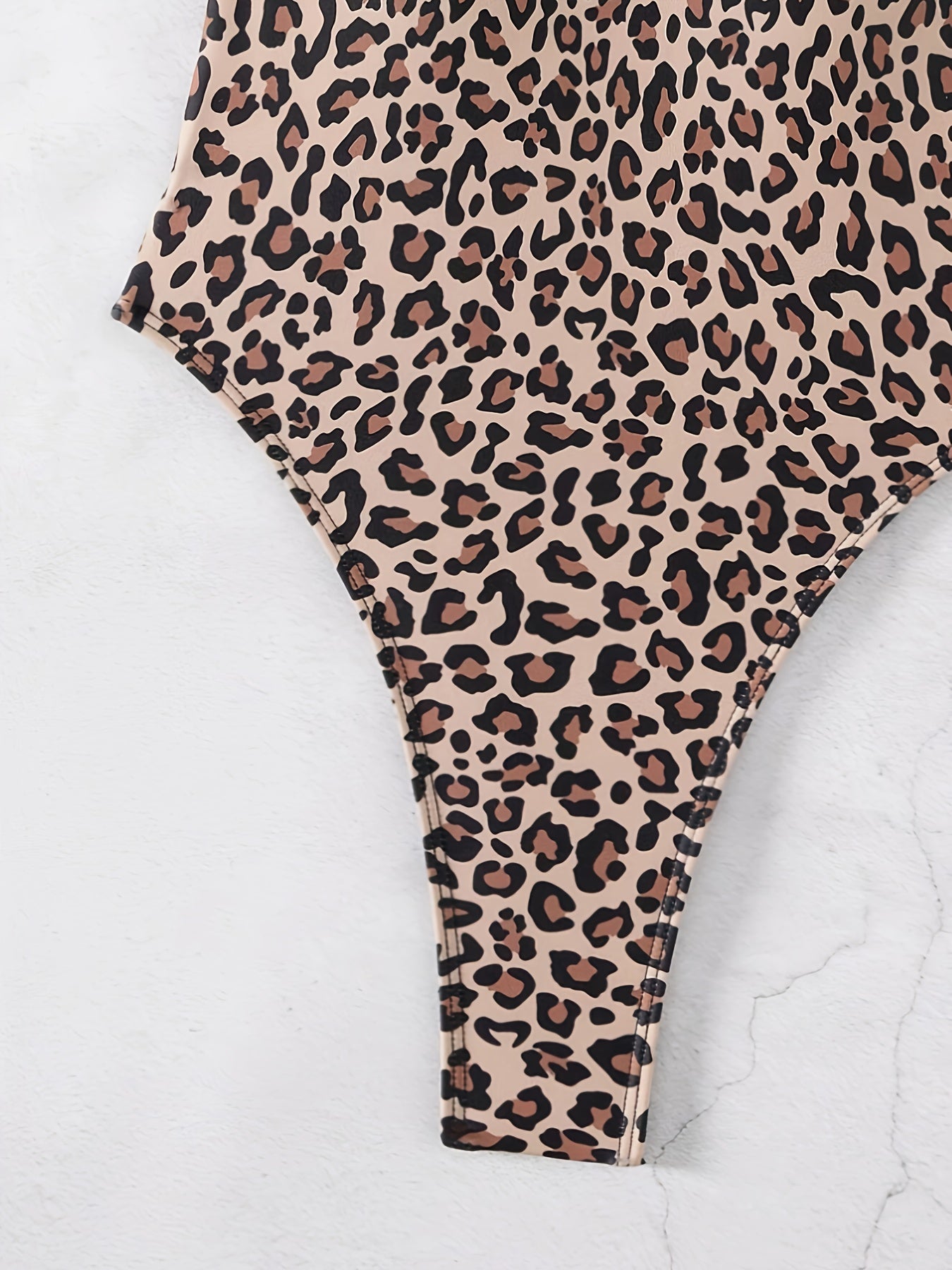 Leopard Print Backless High Cut One-piece Swimsuit, Scoop Neck Hollow Out Stretchy Hot Monokini Bathing Suits, Women's Swimwear & Clothing