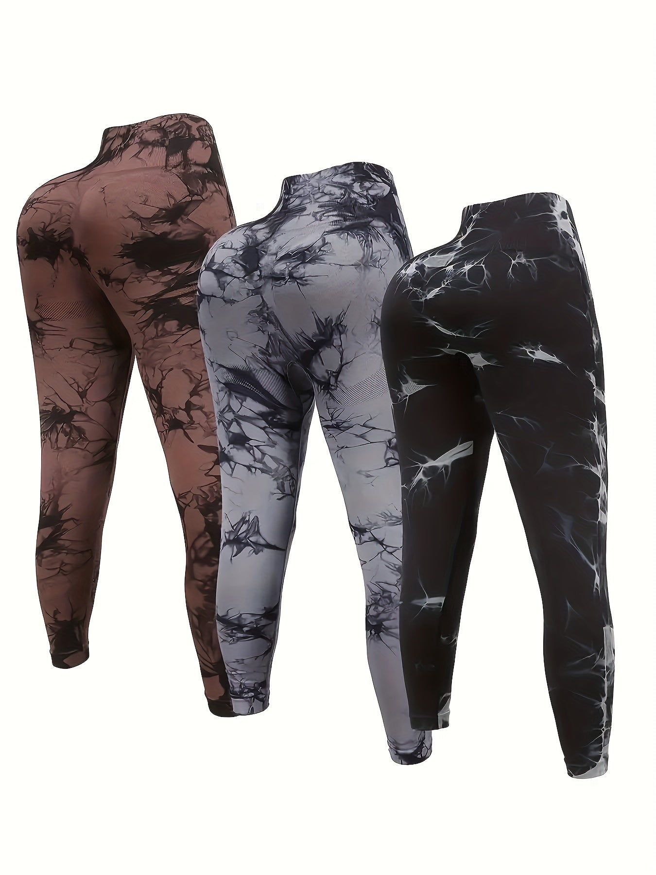 3pcs Women Tie Dye High Stretchy Yoga Leggings Pants - High Waist Butt Lifting Workout Tight Sports Pants - Made from Polyester & Spandex - Suitable for Yoga, Fitness & Workout - Perfect Gift for Women Who Love Sports