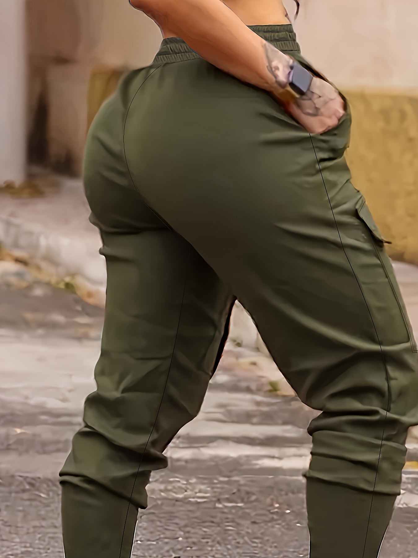 Women's Solid Color Cargo Joggers with Pockets, High Elasticity Slim Fit Outdoor Pants, Casual Drawstring Waist Trousers, Athletic Style For Fall & Winter