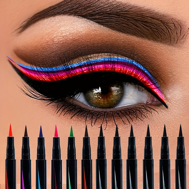 Valentine's Day 12pcs Multi-Color Eyeliner Pen Set - Matte Finish, Perfect for Parties & Christmas Masquerades