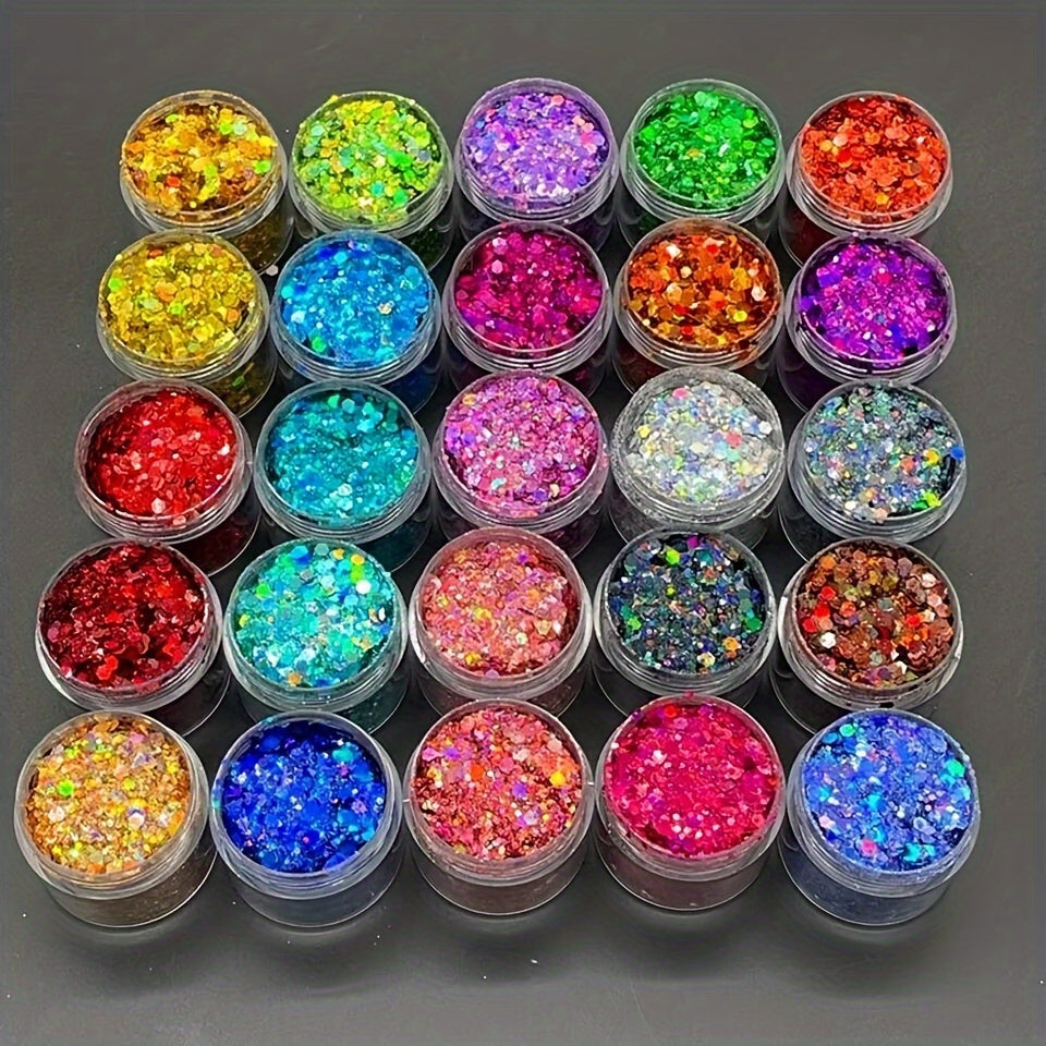 25 Jars/set Iridescent Nail Art Glitter Sequins Set Holographic Colorful Sparkly Hexagon Flakes Bottled Nail Sequins