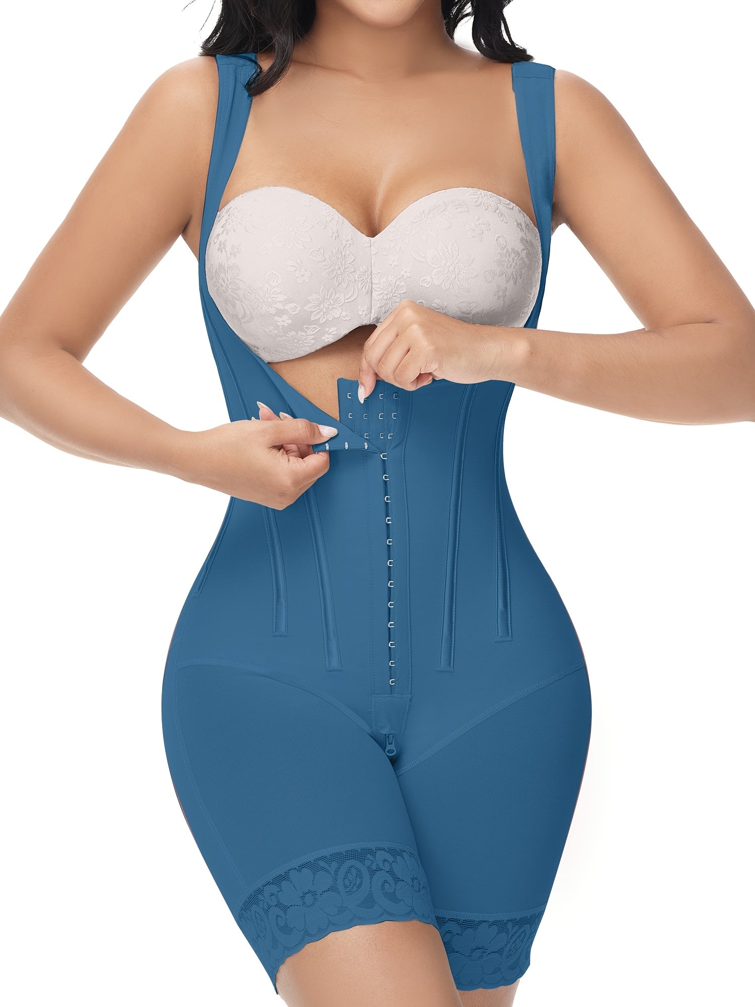 1pc 4 Rows of Button-Up Fajas Colombianas Moldeadoras Body Shaper Post Surgery Stage 2 BBL Compression Garment with Zipper Crotch, High-Strength Nylon & Spandex Blend, Smooth Knit Fabric, Hand Wash or Dry Clean, Solid Color D