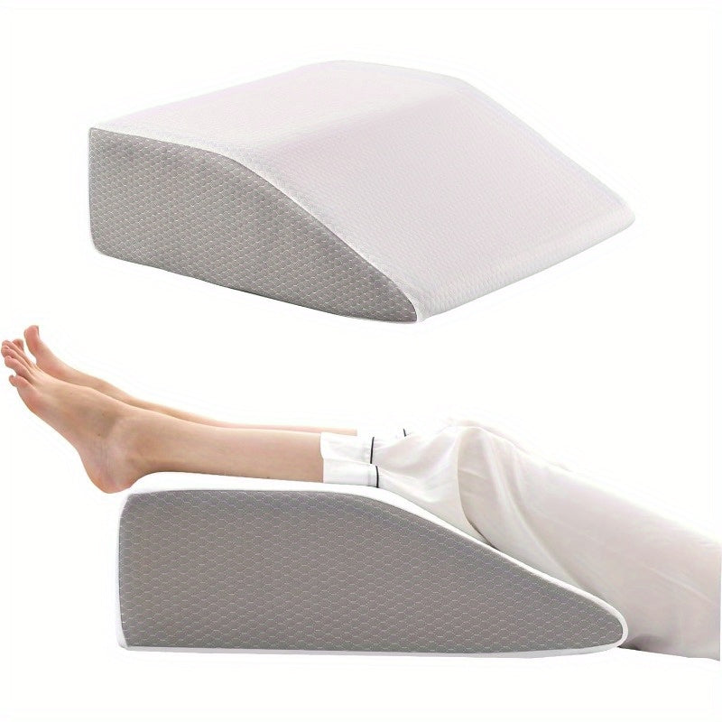 8 Inch Leg Elevating Pillow for Post-Surgery & Relief - Cooling Gel Cotton Top, Ergonomic Wedge Pillow for Improved Circulation, Side Sleeping Support, White & Grey, Contemporary Design | Highdensity Foam