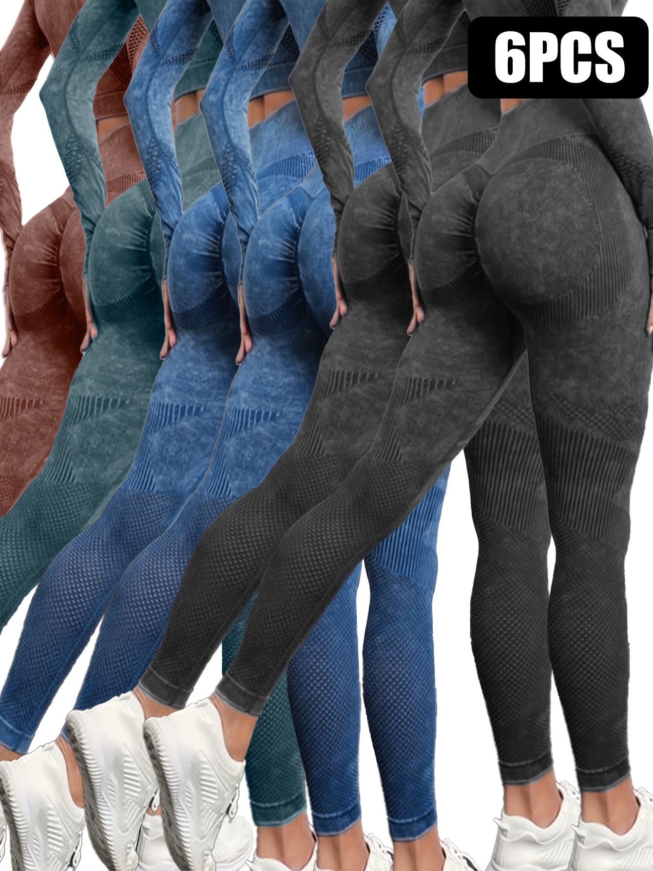 6pcs Yoga Legging Seamless Workout High Waist Butt Liftings Athletic Leggings, High Waisted Leggings for Women - Soft Athletic Tummy Control Pants for Running Cycling Yoga Workout