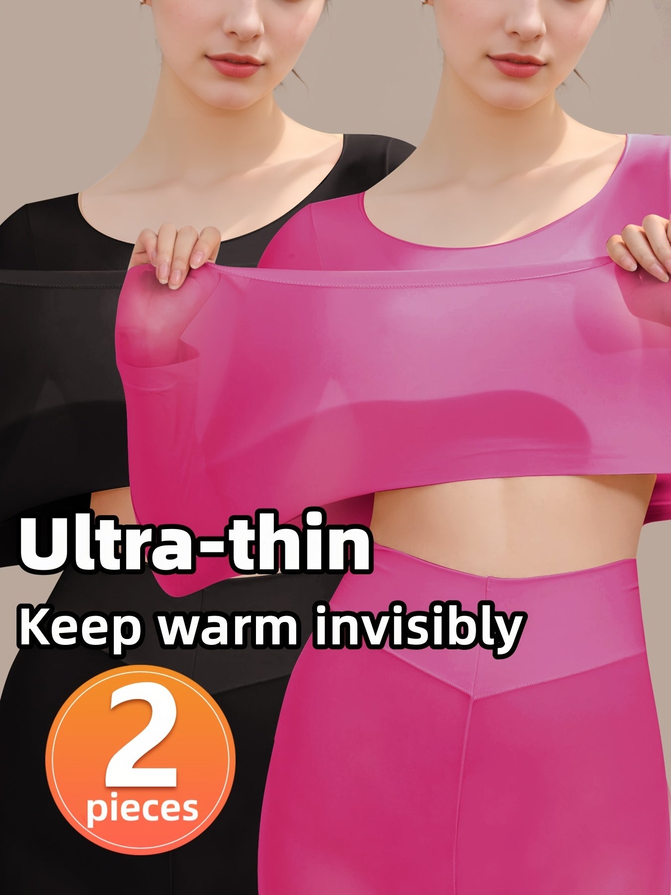 Set of 2 High-Elastic Ultra-Thin Base Layer Tops, Lightweight And Form-Fitting, Warm for Autumn And Winter, Long-Sleeve Women'S Thermal Underwear.