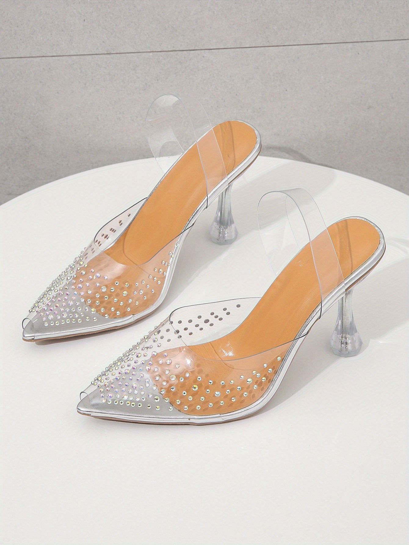 Women's Rhinestone Strappy Stiletto Heels, Transparent Dress Sandals, Summer Point Toe Pumps